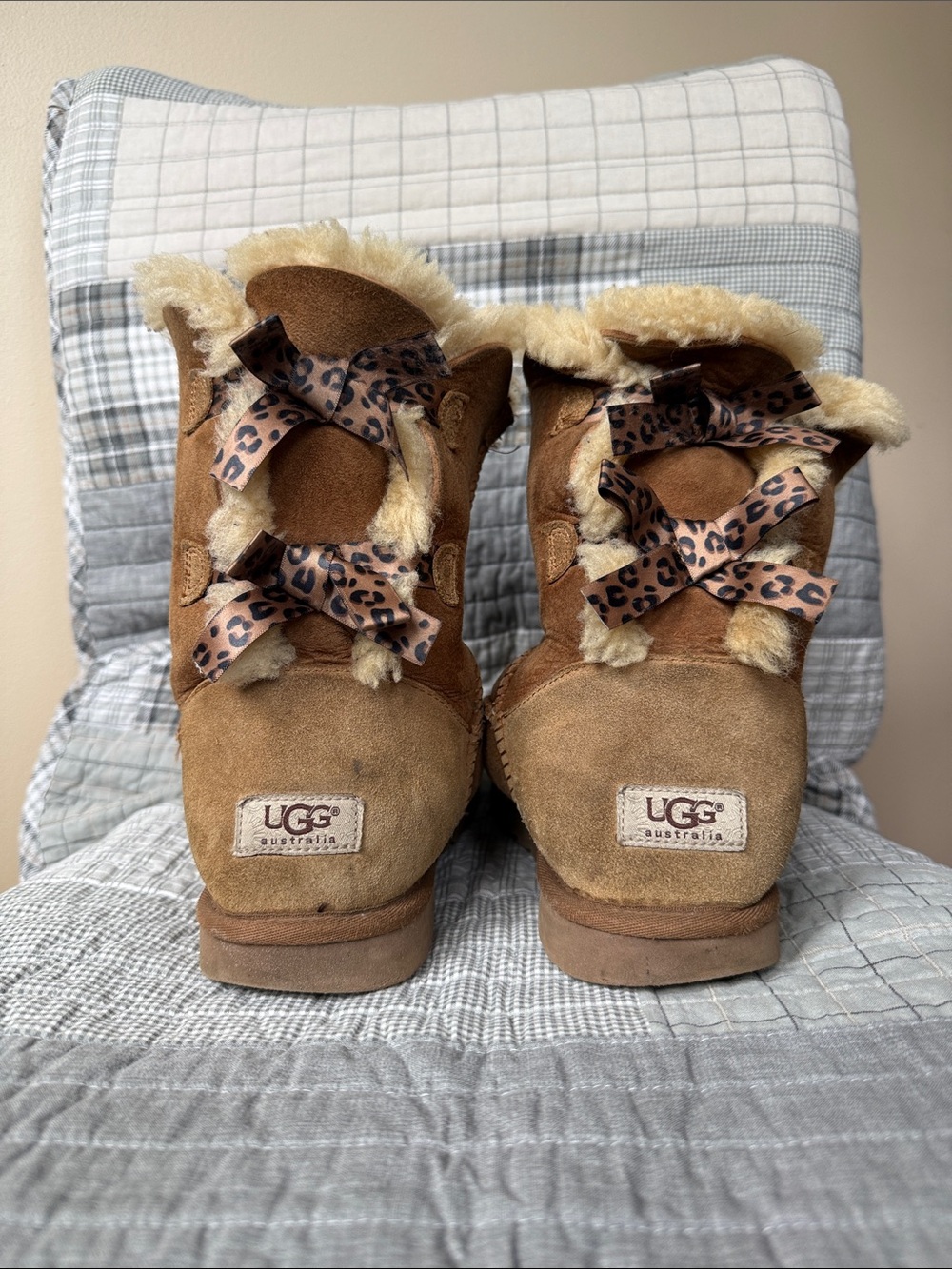 UGG Chestnut Bailey Bow with Leopard Ribbon
